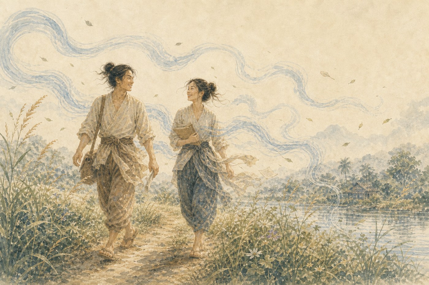 Original Plearnprai watercolour for Chapter 7 — Wind and Wind