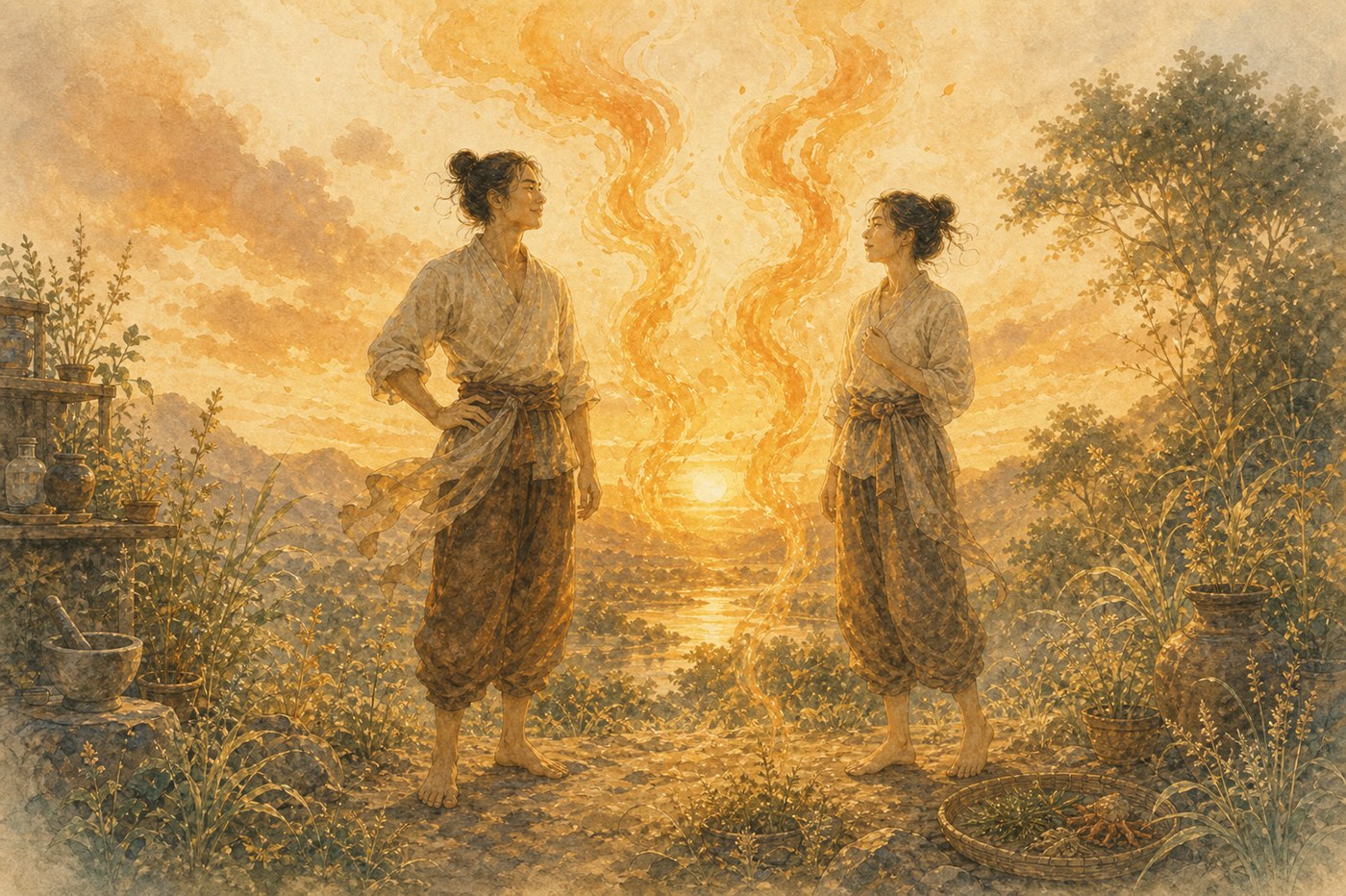 Original Plearnprai watercolour for Chapter 8 — Fire and Fire