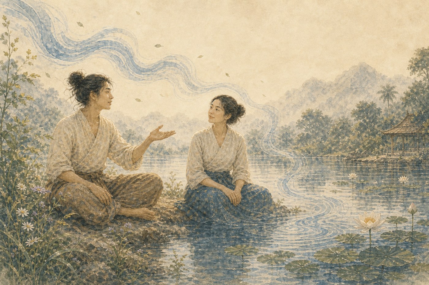 Original Plearnprai watercolour for Chapter 11 — Wind and Water
