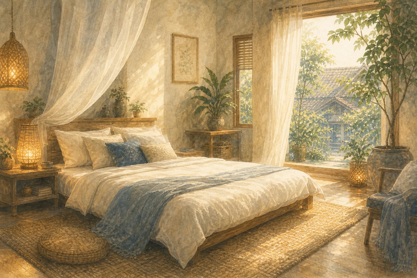 Original Plearnprai watercolour for 7 · The Bedroom