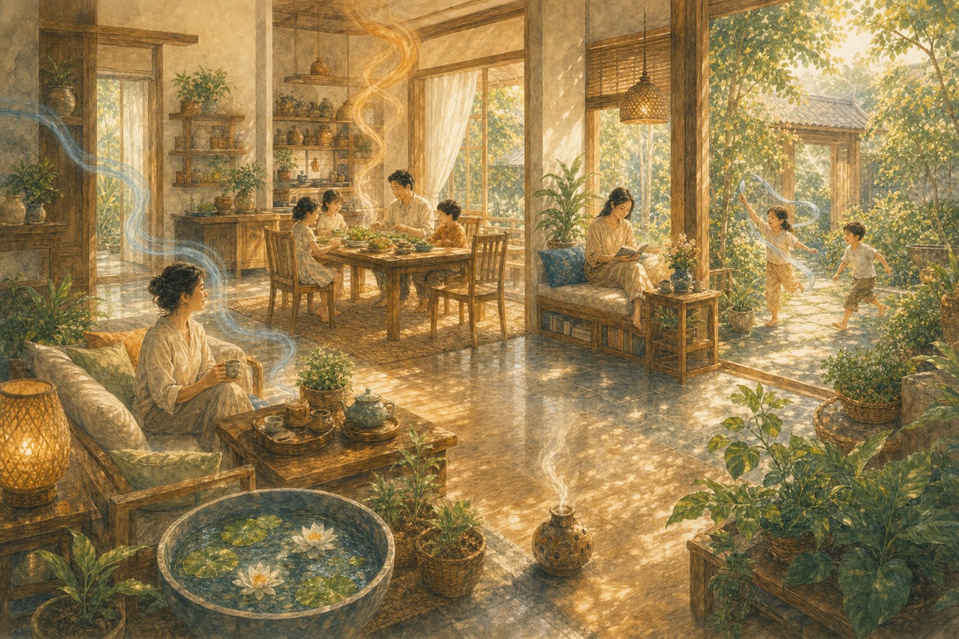 Original Plearnprai watercolour for 14 · A Home for Different Elements