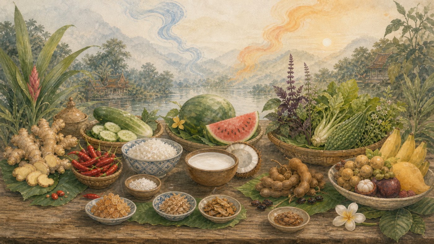 Original Plearnprai watercolour for 2 · Food Qualities, Six Tastes and Ways of Cooking