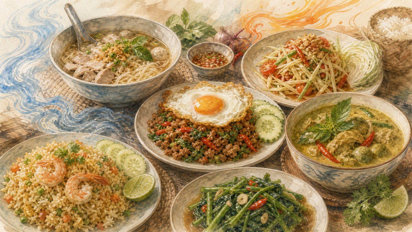 Original Plearnprai watercolour for 7 · Twenty-Five Familiar Thai Menu Entries