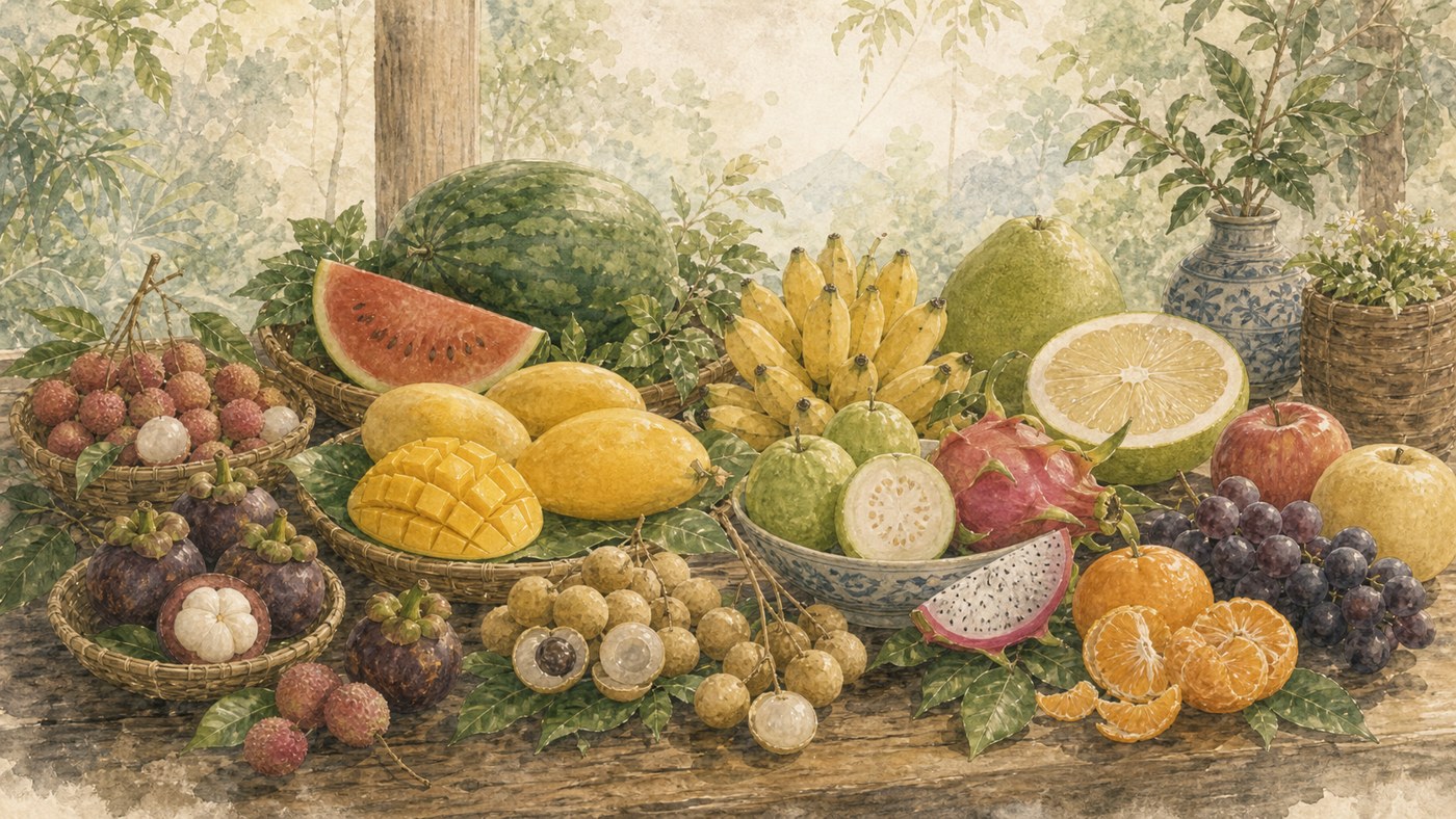 Original Plearnprai watercolour for 9 · Fruit across the Seasons