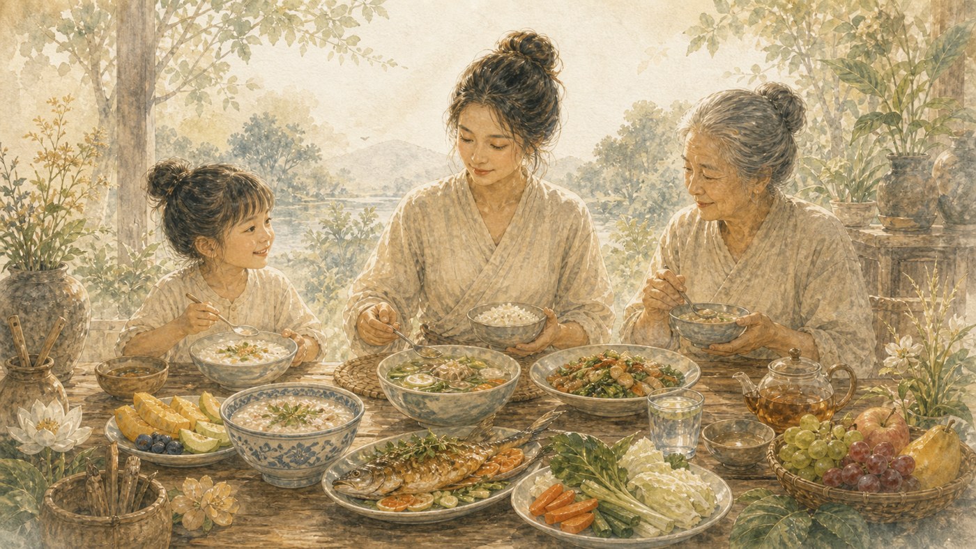 Original Plearnprai watercolour for 14 · Food through the Stages of Life