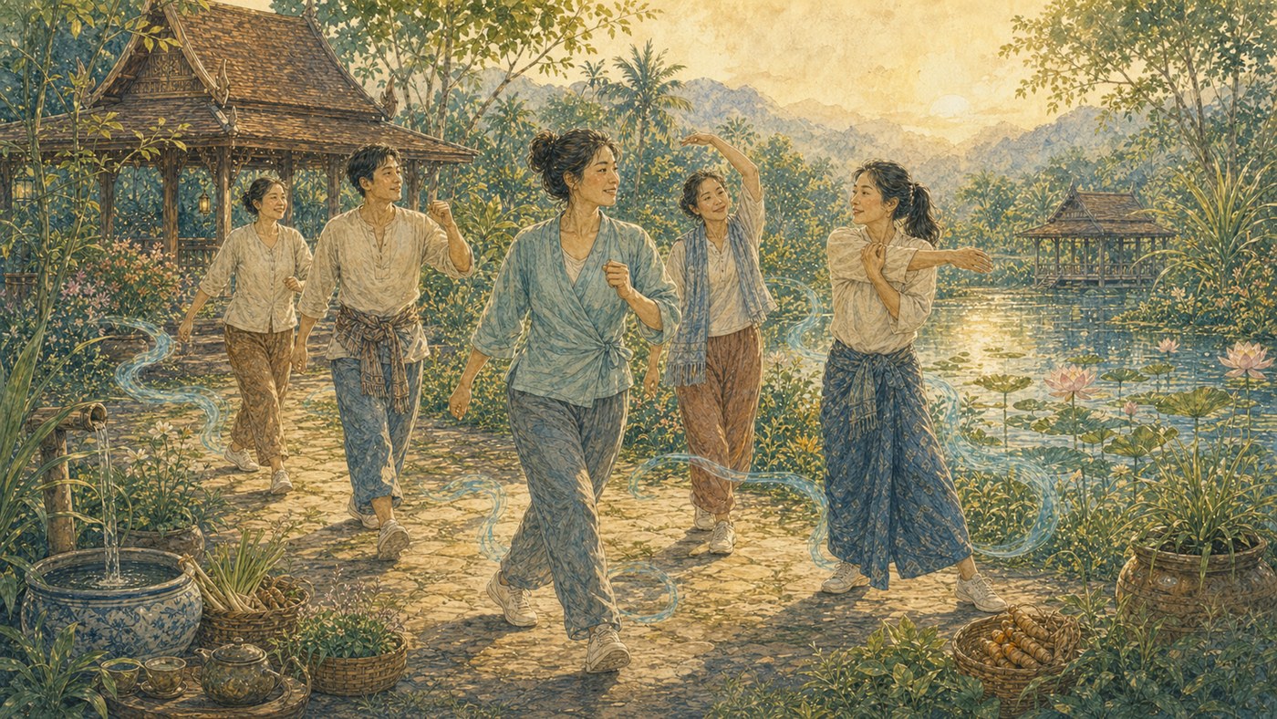 Original Plearnprai watercolour for Chapter 9 — Activities and Movements for Water Type