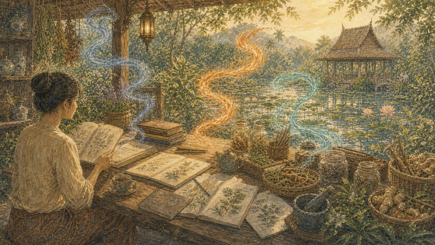 Original Plearnprai watercolour for References, Further Reading and Safety Index
