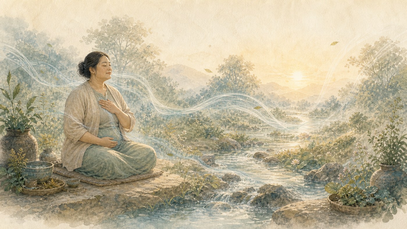 Original Plearnprai watercolour for Chapter 6 — The Conversation Between Body and Mind