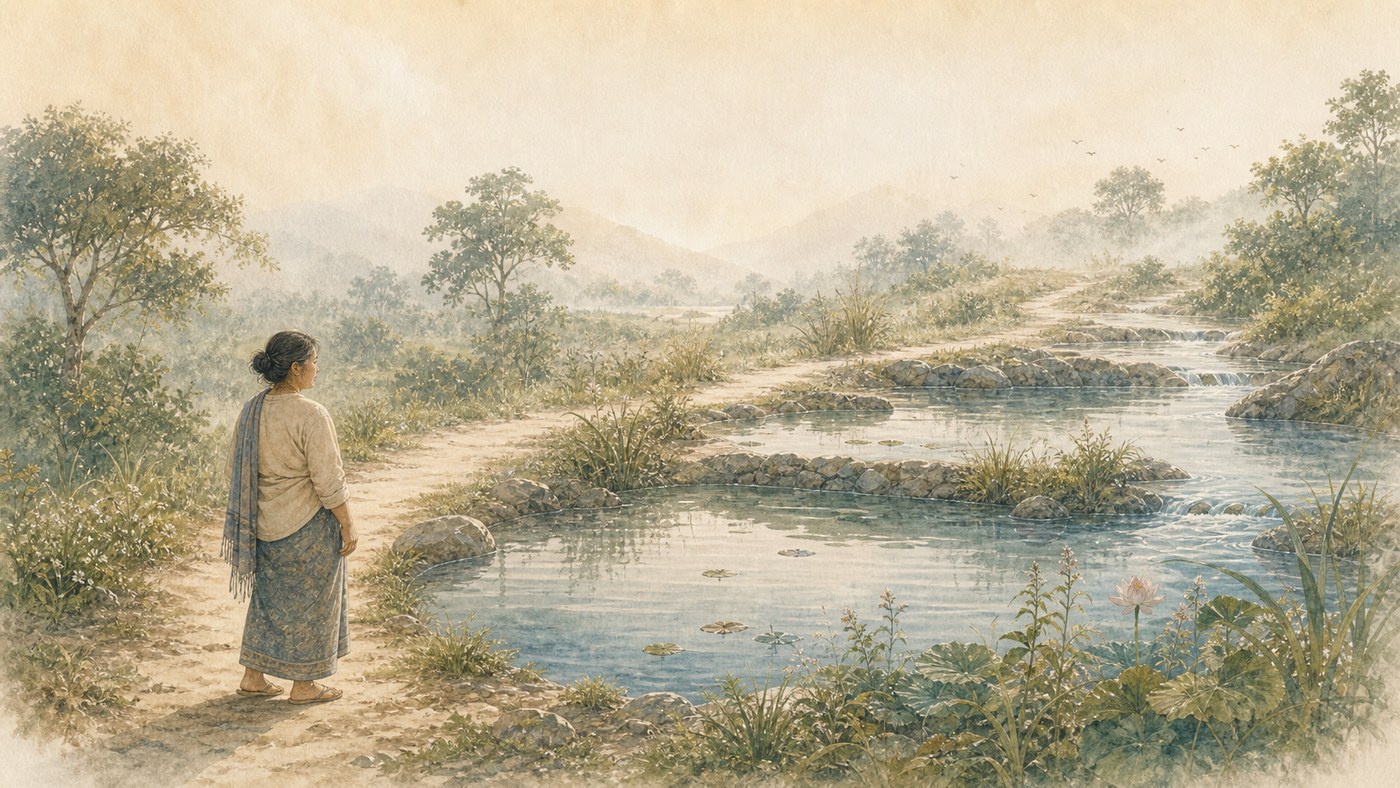 Original Plearnprai watercolour for Chapter 8 — A Four-Part Map for Noticing Strain